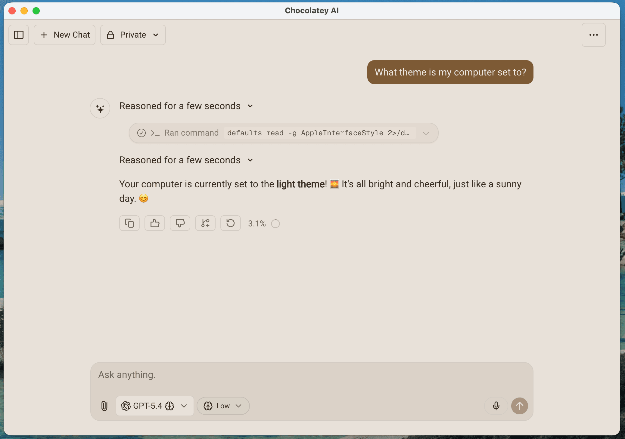 Chocolatey AI interacting with system settings on a computer